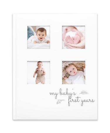 Baby Memory Book First 5 Years Journal - Modern Minimalist Hardcover 66 Pages First Year Milestone Newborn Journal for Boys, Girls - Baby Scrapbook - Baby Album And Memory Book (Alpine White)