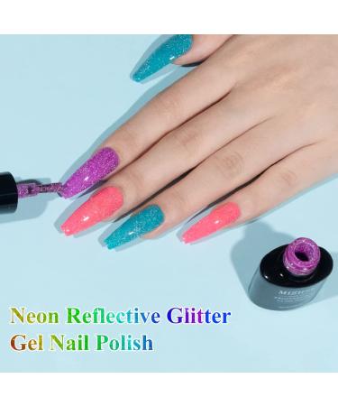 MIZHSE Neon Reflective Glitter Gel Polish Set - Fluorescent Shiny Disco Sparkle - UV LED Soak Off Gel Kit for DIY Nail Art - Salon Quality - Buy Online on SooperMarket.com