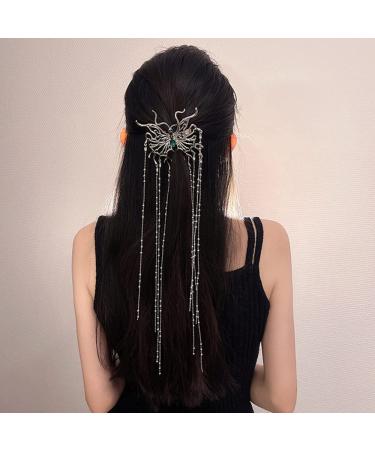 Wiwpar Butterfly Clips - Shiny Long Tassel Chain Hair Clip for Women Girls | Decorative Hair Barrettes for Bride Wedding Party - Silver - Buy Online on SooperMarket.com