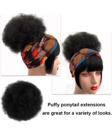 Afro Puff Drawstring Ponytail Short Afro Bun Extension Hairpiece Synthetic Curly Hair Ponytail for Black Women Afro Chignon Hairpieces Wig Party Cosplay Costume for Women - Buy Online on SooperMarket.com