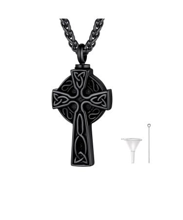 U7 ladies cremation urn necklace for ash cycle of life/Celtic knot/dog feet/wing/crucifix/cylinder urn chain stainless steel pendant chain fire burial jewelry for men's keltic knot black