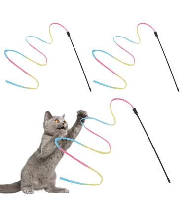 Molain Cat Magic Wand Rainbow Toys 3Pcs Rainbow Ribbon Magic Wand For Kitten Training Rainbow Ribbon Charmer Magic Wand Interactive Catcher Teas Magic Wand for Kitten Cat Exerciser (30cm) Rainbow color 3 pieces