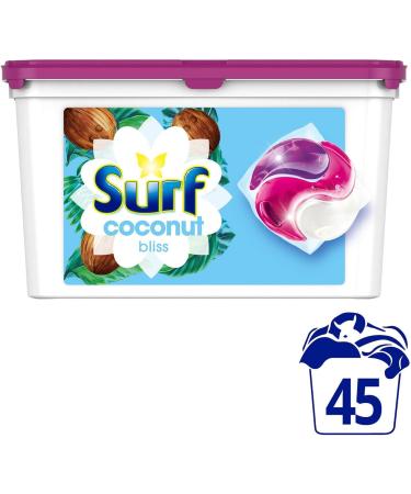 Surf 3-in-1 Washing Detergent Capsules Coconut Bliss Long Lasting Fragrance and Made with Natural Essential Oil Laundry Detergent XL Pack 45 Washes (Pack of 2) - Buy Online on SooperMarket.com