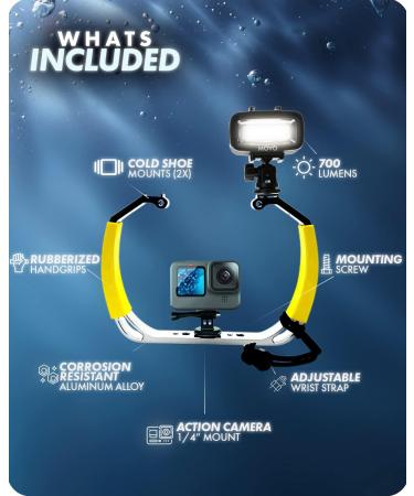 Movo DiveRig2 XL Diving Rig Bundle with Waterproof LED Light - Compatible with GoPro & Action Cams | Scuba Accessories for Underwater Photography - Buy Online on SooperMarket.com