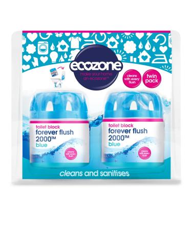 Ecozone Forever Flush 2000 Blue Toilet Blocks Eco Friendly Alternative to Loo Rim Hangers Cistern Capsules Clean & Descale WCs Natural Vegan & Non Toxic Cleaner Recyclable Plastic (Set of 2) 2 Count (Pack of 1)