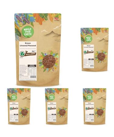 Wholefood Earth Brown Linseed/Flaxseed 2 kg | GMO Free | Natural | High Fibre | Source of Protein (Pack of 5)