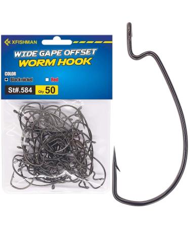Offset-Worm-Hooks-for-Bass-Fishing-Rubber-Worms-Ewg-Wide-Gap-Bass-Hooks Freshwater Texas Rig Hooks Hooks Senko Worms Plastics Bait Black Red Colored Fishing Hook 1/0 2/0 3/0 4/0 5/0 Black 3/0