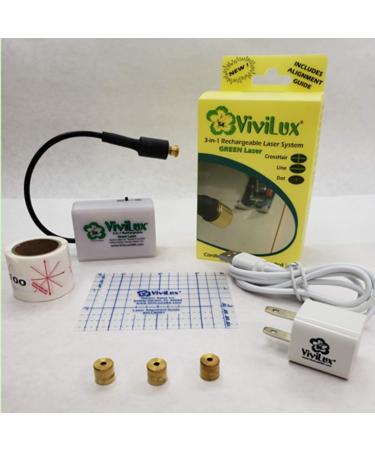 ViviLux 3-in-1 Rechargeable GREEN Laser System with Adjustable Line  Crosshairs and Dot Illumination Heads  Innovative Sewing and Quilting Notion for Precise Stitching  Mounts with HOOK AND LOOP TAPE 1.US Plug