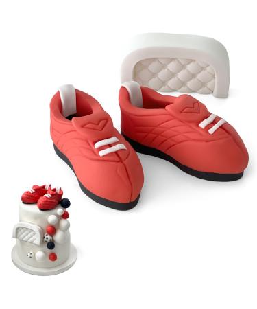 SugarArt Football Boot Set Edible Cake Topper - (Red) Handmade Football Cake Decorations - Perfect on Fondant Butter Cream & More - Football Cake Toppers - Made of Sugar - Contains Food Colors