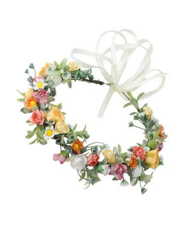 Gogogmee Artificial Flower Headband Headband Bridal Headpieces for Wedding Floral Wreath Headband Boho Hair Ties Lady Headband Flower Rose Wreath Bridal Fairy Headpiece Tiara Fabric
