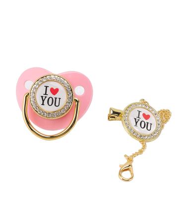 Bling pacifier pacifier set to prevent loss attractive healthy pacifier with chain clip for photo shoots (Rosa M)