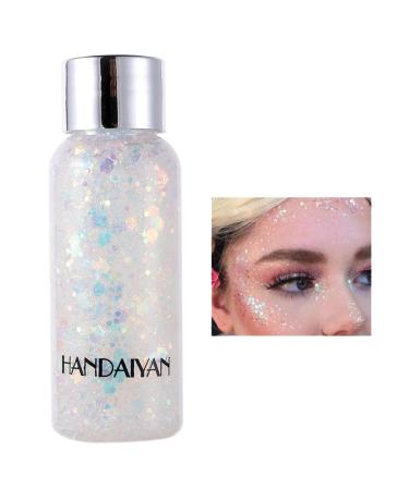 Body Glitter Gel Face Glitter for Body Face Eye Hair Glitter Makeup Liquid Long Lasting Sparkling Mermaid Scales for Festival Art Party Halloween for Woman Kids(White)