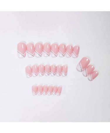 French Short False Nails - Pink Hypotenuse Square Press On Nails for Women & Girls | 24pcs Gift Set for Parties - Buy Online on SooperMarket.com