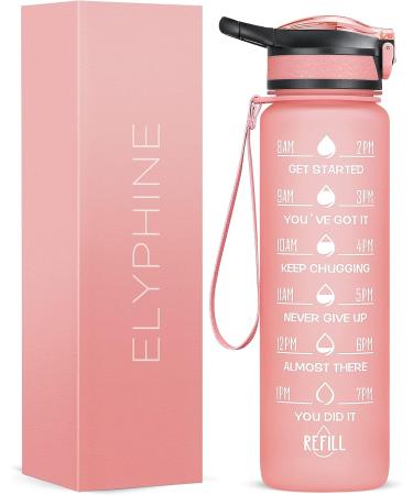 ELYPHINE 32/24 oz Water Bottle with Removable Straw & Time Marker | BPA Free Tritan | Leakproof | Motivational Sports Jug - Veiled Rose - Buy Online on SooperMarket.com