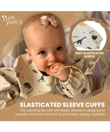 Yum Yum's Silicone Baby Bibs for Babies 6-12 Months | Waterproof Long Sleeve Coverall Bib for Baby Weaning | Toddler Apron for Mess-Free Feeding - Dino Adventures - Buy Online on SooperMarket.com