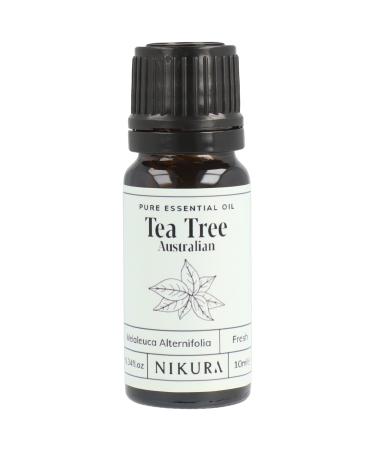Nikura Pure Australian Tea Tree Essential Oil for Skin Nail Fungus Face Hair Acne Piercings Head Lice | Diffuser Oil for Home Candle & Soap Making | 10ml | Vegan & UK Made Tea Tree (Australian)