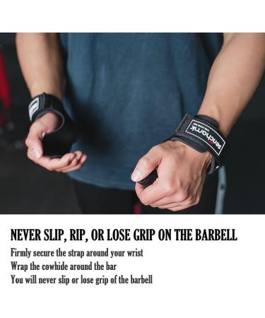 Leather Weightlifting Wrist Straps with Grip Assistance - Black | Deadlift Straps for Workout Gym - Men and Women - Buy Online on SooperMarket.com