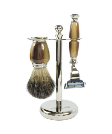 Golddachs shaving set Galalith/silver artificial horn/brass fittings 100% badger hair