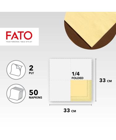 FATO Disposable Napkins - 50 Pack 33x33cm Champagne Color 2-Layer 100% Pure Cellulose for Lunch & Buffets - Eco-Friendly FSC Certified - Buy Online on SooperMarket.com