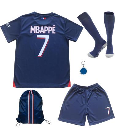DMDMK Paris Mbappe #7 2023/2024 Home Jersey Shorts and Socks Kids and Youth Size Navy 26 (9-10 years)