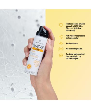 Heliocare 360 Airgel SPF50+ 60ml | Mousse Sunscreen for Face & Neck | UVA UVB Visible Light Infrared-A Anti-Ageing Sun Protection | Suits All Skin Types | Matte Finish | Supercharged with Antioxidants - Buy Online on SooperMarket.com