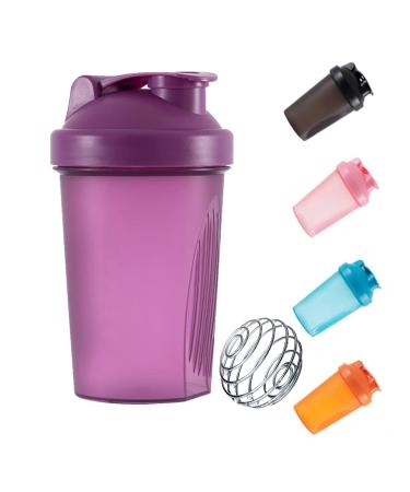 KANGSIT Protein Shaker Bottle with Stainless Steel Mixing Ball BPA- and DEHP-free Leakproof Flip On Lid- Protein & Supplement Shaker Bottle 400ml Purple