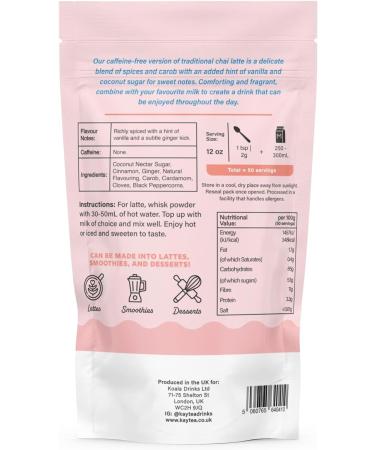 Spiced Vanilla Chai Latte Powder by KAYTEA - Vegan (Dairy-Free) - Added Ginger & Carob - Richly Spiced and Warming Chai - Superfood Latte Blend - 100g Pack (40+ Servings) Spiced Chai Latte - Buy Online on SooperMarket.com