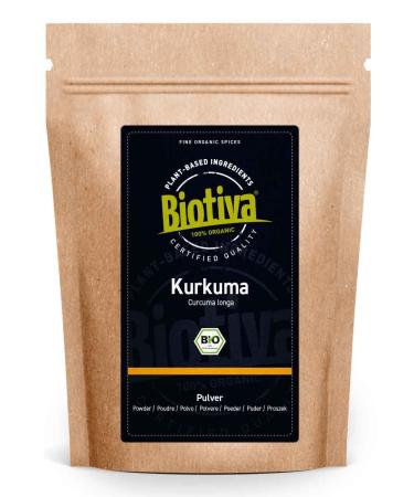 Kurkuma powder Bio 250g - Curcumin content of at least 3% - high -quality turmeric root curcuma ground - reclassifyable fresh bag - filled in Germany - Biotiva 250 g (1 Pack)