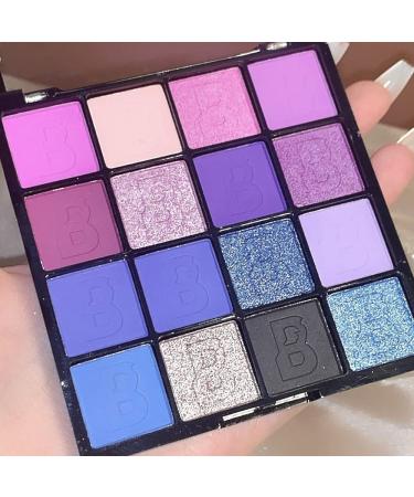 Yeweian Purple Blue Eyeshadow Palette  16 Colors Blue Purple Glitter Matte Eyeshadow Makeup Palette  Korean Eyeshadow Palette Makeup  Waterproof Bright Colourful Eye Shadow Plattet sombras de ojos profesional 13
