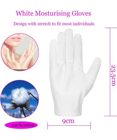 100% Cotton Gloves for Eczema 6 Pairs | White Moisturizing Gloves for Dry, Sensitive Skin | Premium Quality for Spa Therapy | Secure Wristband | Cosmetic Inspection Cloth - Buy Online on SooperMarket.com