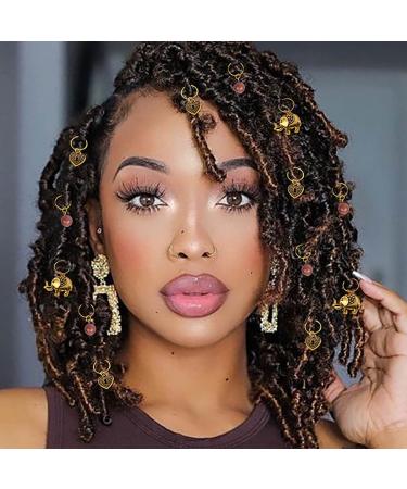 Formery Beads Dreadlock Clip Accessories Gold Elephant Box Braid Rings Heart African Hair Charms Jewelry for Black Women (13PCS)