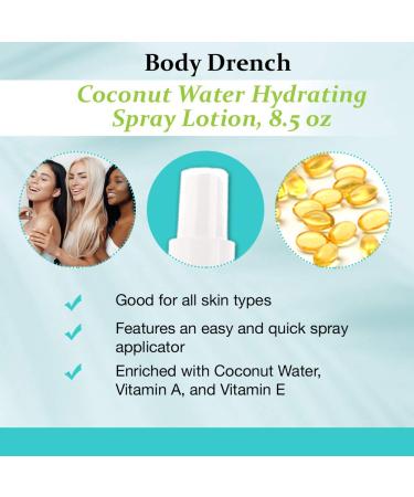 Body Drench Coconut Water Hydrating Spray Lotion 8.5 fl oz - For All Skin Types - Buy Online on SooperMarket.com