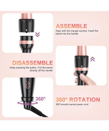 5 in 1 Curling Iron Curling Wand Set with Curling Thermal Brush&4 Interchangeable Ceramic Curling Wand(0.4"-1.25") Long Lasting Curls Hair Iron Crimper Instant Heat Up Hair Curler with Glove&2 Clips - Buy Online on SooperMarket.com