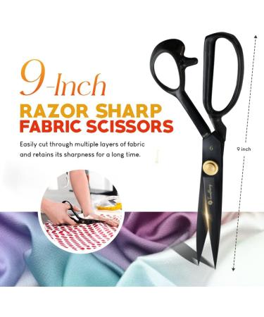 Premium 9-inch Fabric Scissors for Sewing - High Density Carbon Steel Shears with Bonus Measuring Tape for Fabric, Leather, and Metal Cutting - Buy Online on SooperMarket.com