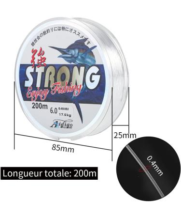 Buy 0.4mm Strong Transparent Nylon Fishing Line - 200m Monofilament for Sea Fishing | International Shipping Available - Buy Online on SooperMarket.com