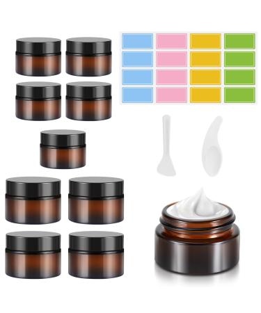 Collazoey 10 pieces amber glass empty can 20 ml/30 ml Cream Jars for Filling with Lid and Liner Ointment Jars Made of Brown Glass for cosmetics creams lots of essential oils Refillable Travel Pots