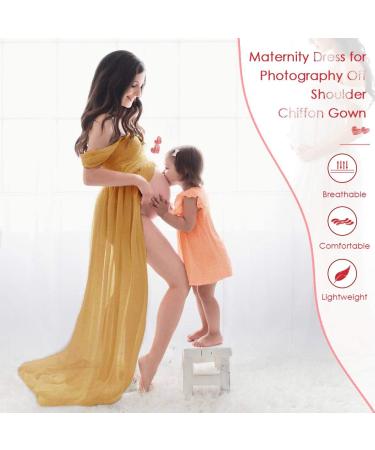 FEOYA Maxi Maternity Dress | Chiffon Lace Strapless Gown with Split Front | Full Length Yellow Maternity Photography Dress - Buy Online on SooperMarket.com