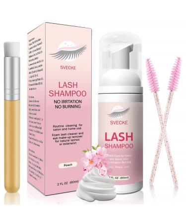 Lash Shampoo Kit for Eyelash Extension Eyelash Shampoo 2 fl.oz / 60ml Eyelash Extension Cleanser Lash Eyelid Foam Cleaning Kit for Salon Use and Home Use (Peach)