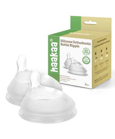 haakaa Silicone Orthodontic Bottle Nipple  Bottle Nipple with Anti-Colic Teat Variable Flow  6M+  2pcs Orthodontic Nipple L Size 6m+