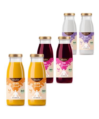 Ayurveda Drinks Tasting Bio |6 Ayurveda Shots |With golden drink pink drink and moon drink |Valuable Ayurvedic herbs and spices contain |For direct consumption |From the Achterhof Ayurveda drinks Try Set Bio 6 pieces (1 Pack)