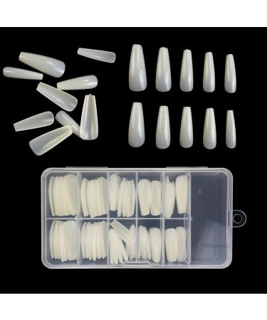 Lofuanna Ballerina Nails Long False Nails Coffin Fake Nails Full Cover Length 100 pieces Time for artificial fingernails with case for nail studios and DIY nail art 10 sizes (nature)