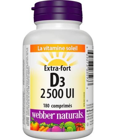Webber Naturals Vitamin D3 2500 IU Extra Strength 180 Tablets For Healthy Bones Teeth and Helps Prevent Vitamin D Deficiency - Buy Online on SooperMarket.com