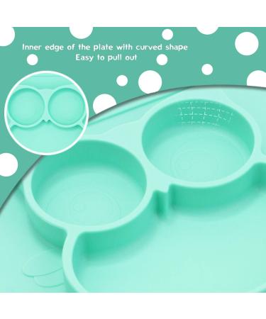 Silicone Divided Toddler Plate Set - Non Slip Suction Baby Dinner Plates with Spoon & Fork | BPA Free & FDA Approved - 5owl-cyan - Buy Online on SooperMarket.com