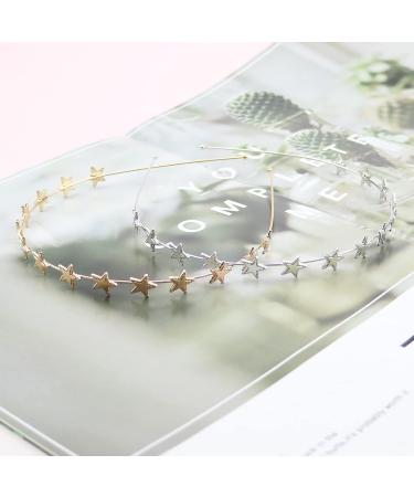 2 Pack Gold & Silver Alloy Star Headbands - Bridal Wedding Hair Accessories for Women and Girls | Elegant Ornaments - Buy Online on SooperMarket.com