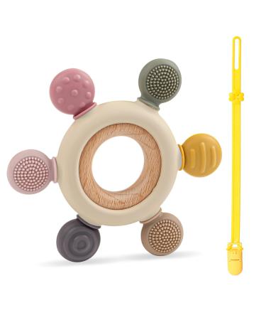 Bite ring baby dental aid baby bite ring made of silicone bite ring baby bite ring baby cooling bpa-free baby dental aid teething only accessories for 3+ months baby (with baby pacifier chain silicone) round