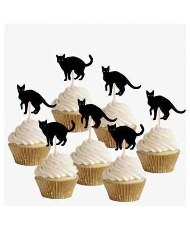Halloween Black Cat Cupcakes Toppers Party Food Decorations Sticks Picks (24 Pack)