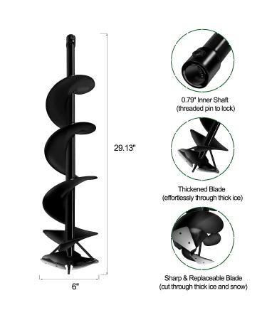 LONGRUN Ice Auger 6x29 - Power Auger Drill Bit for Ice Fishing & Burrowing - Buy Online on SooperMarket.com