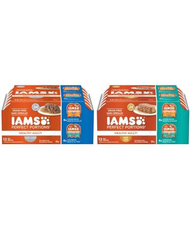 IAMS Perfect Portions Healthy Wet Cat Food Adult Grain Free | Cuts in Gravy and Pat (Chicken and Tuna) 24 Servings
