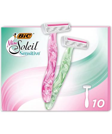 Bic Miss Soleil Sensitive Razor Women 1 x 10 Pack disposable razor in 2 colors with aloe vera & vitamin E for a gentle shave 10 pieces (1 Pack)
