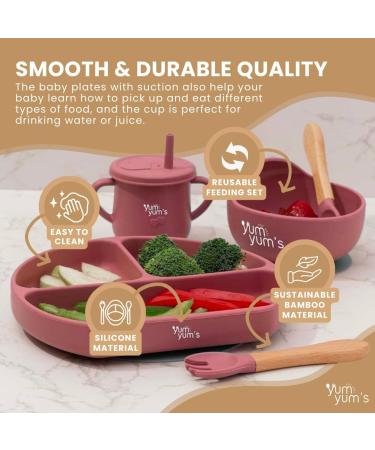 Yum Yum's Baby Weaning Set - Silicone Feeding Set of 10 with Suction Bowl, Spoon, Fork & Cup | Suction Plate & Baby Plate - Baby Gifts & Presents - Pink - Buy Online on SooperMarket.com